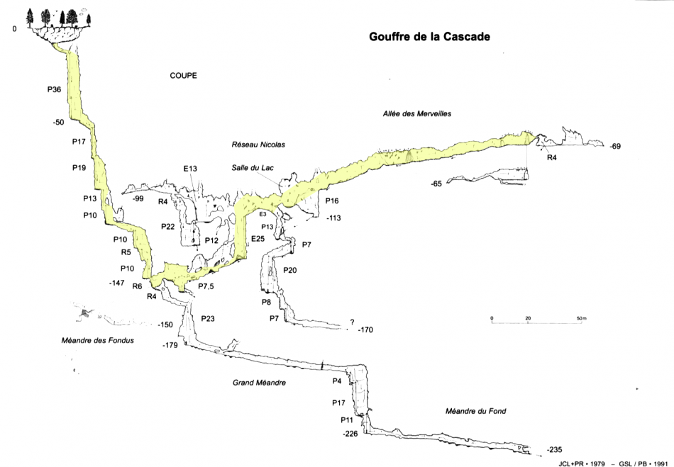 La topo avec en jaune la partie visitée