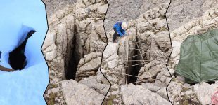 Bâchage d'un trou souffleur au Lapi di Bou